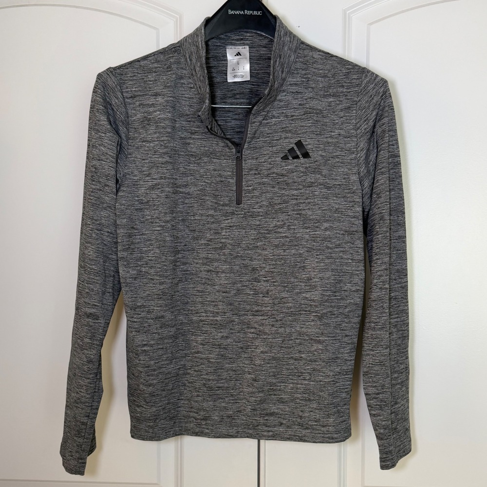 Adidas Womens Gray Heathered Space Dye Quarter Zip Pullover Long Sleeve Top L